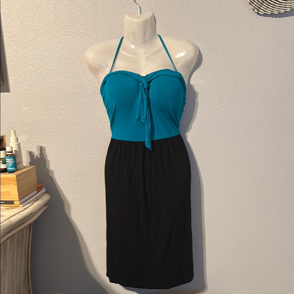 Kenneth Cole Reaction Teal and Black Midi Dress